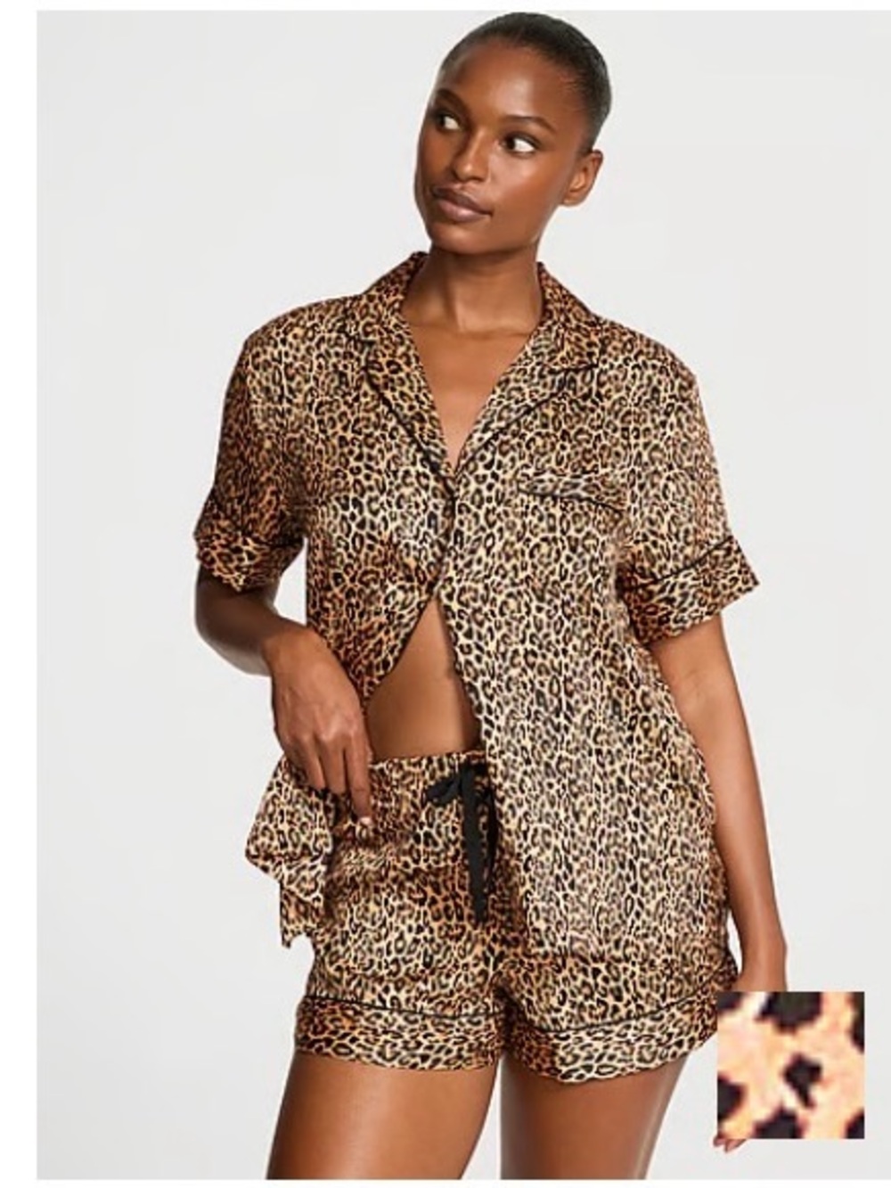 Victoria's Secret Leopard Satin Short Pajama Set - Tan & Black